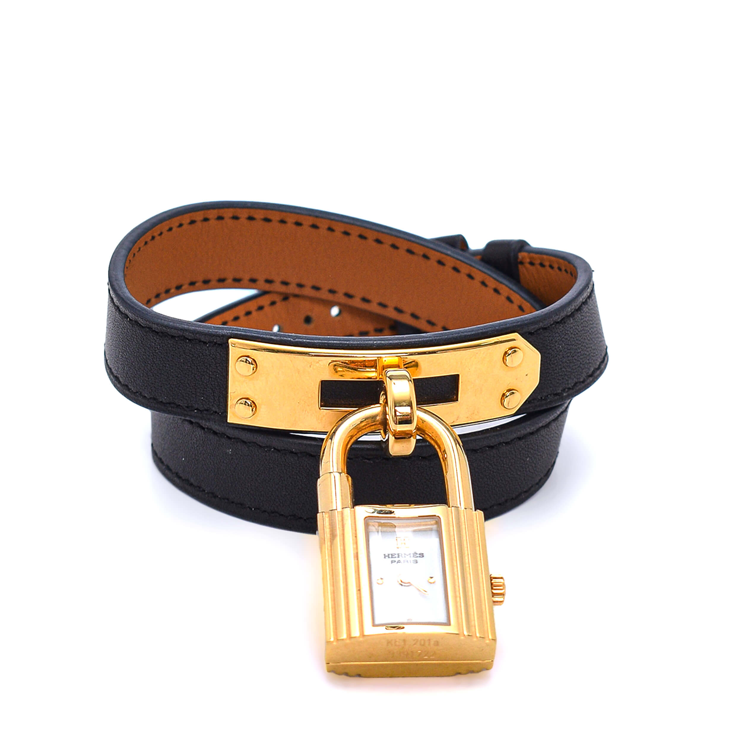 Hermes - Gold Plated Black Leather Kelly Watch